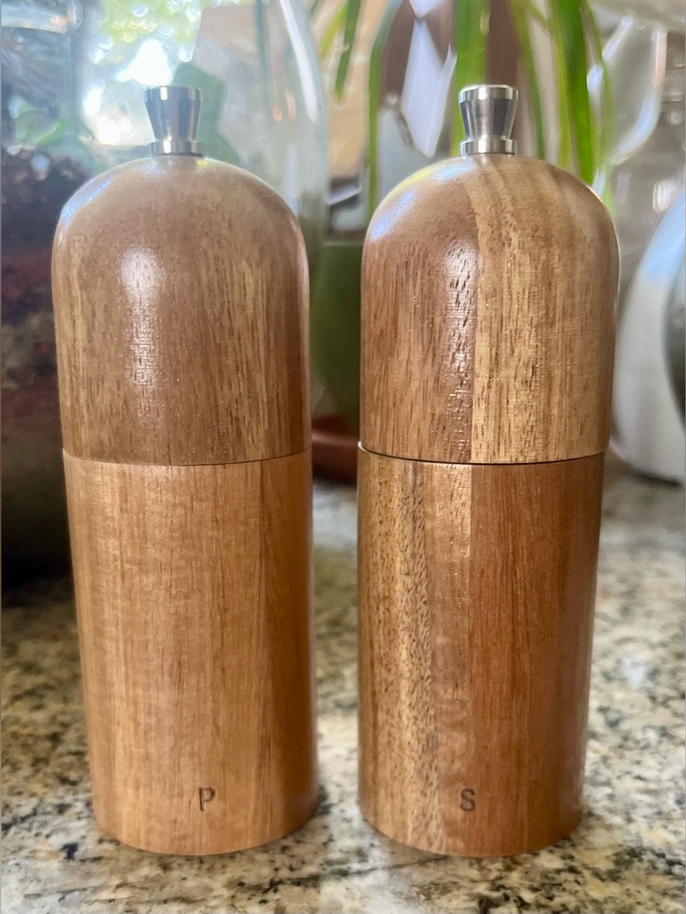 Wooden Salt & Pepper Mill Set - Brown Acacia Finish